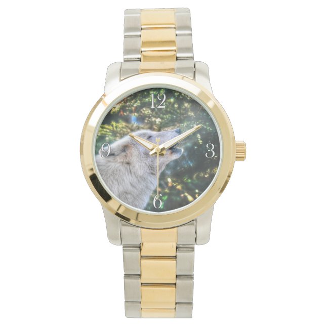 Das Howling arktischer Wolf Natur- und Wildtierdes Armbanduhr (Vorderseite)