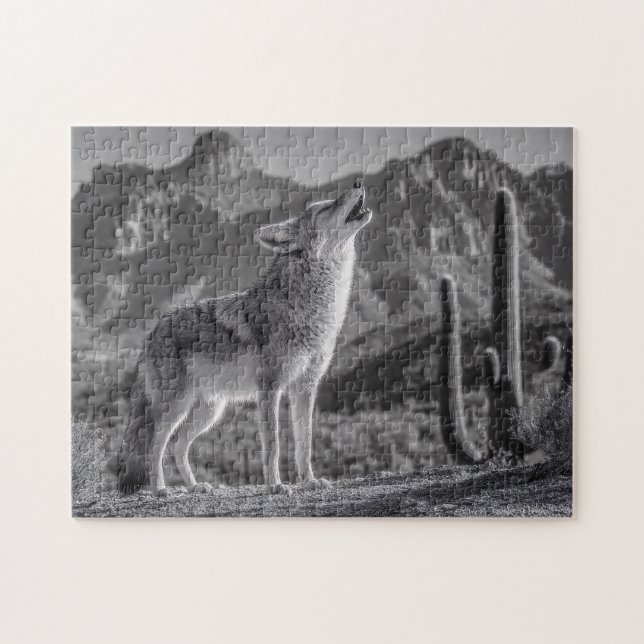 Das Howling von Coyote in der Wüstenlandschaft Puzzle (Horizontal)