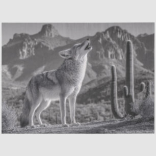 Das Howling von Coyote in der Wüstenlandschaft Seidenpapier