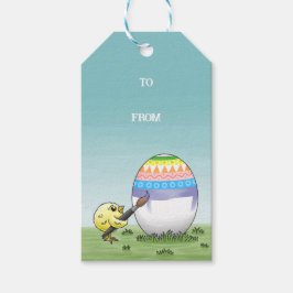 Das Huhn malt ein schönes Osterei. Geschenkanhänger