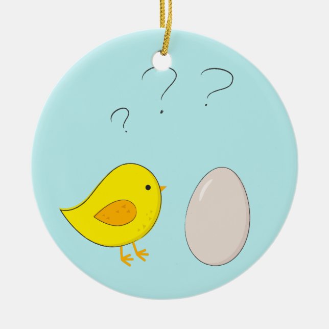Das Huhn oder das Ei niedlich Osterfest Cartoon Keramik Ornament (Vorne)