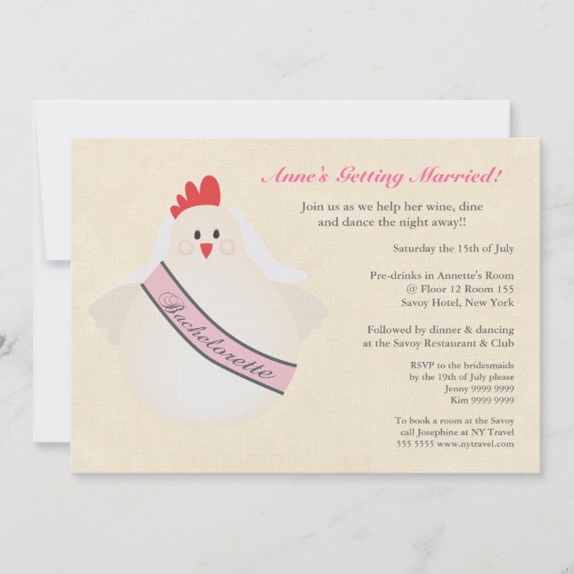 Das illustrierte Henne Bachelorette NachtParty Einladung (Vorderseite)