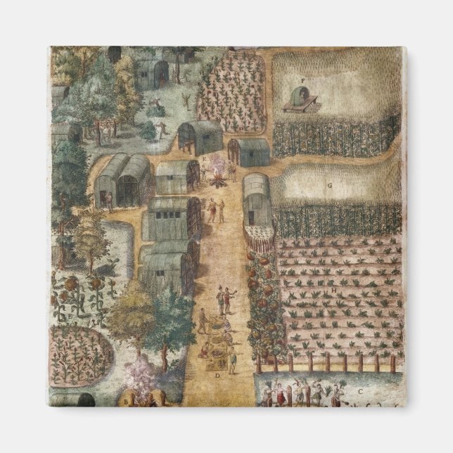 Das indische Dorf Secoton, c.1570-80 Magnet (Vorne)