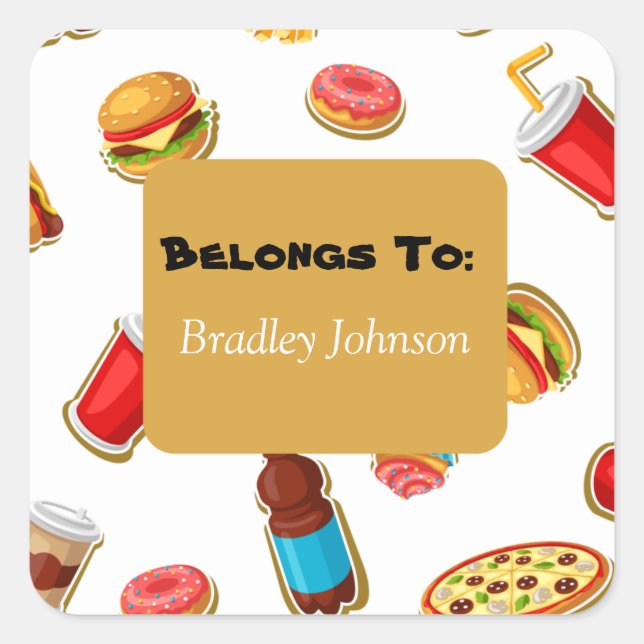 Das individuell anpassbare Thema Lebensmittel gehö Quadratischer Aufkleber (Vorderseite)