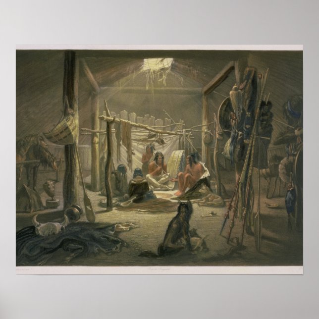 Das Innere der Hütte eines Mandan Chefs, Teller 1 Poster (Vorne)