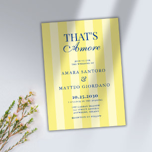 Das ist Amore Gestreifte Blau & Gelbe Hochzeit Einladung