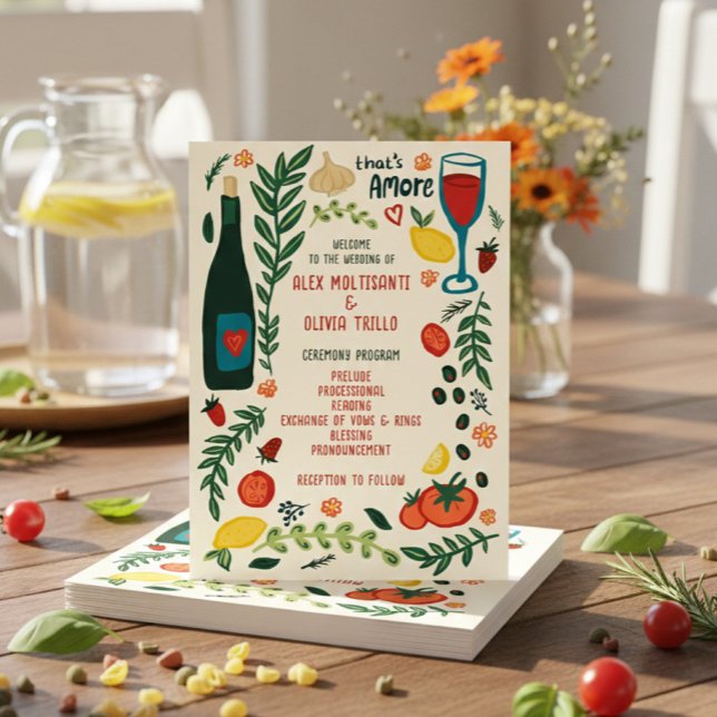 Das ist Amore Italienisches Essen Charmant INDIVID Programm (That's Amore Italian Food Charming CUSTOM Wedding Program
)