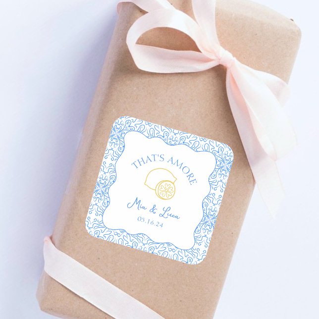 Das ist Amore Lemon Blue Tiles Amalfi Italien Hoch Quadratischer Aufkleber (Von Creator hochgeladen)