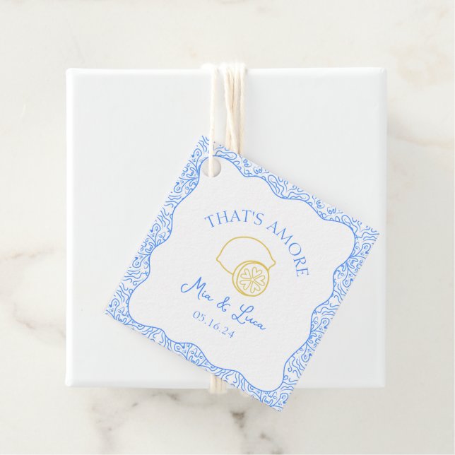 Das ist Amore Lemon Blue Tiles Personalisiert Wedd Geschenkanhänger (Beispiel)