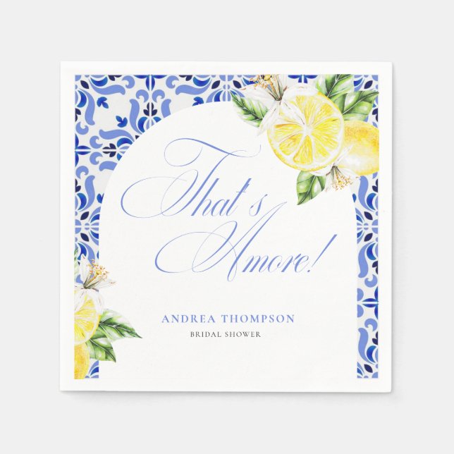 Das ist Amore Lemon Italian Blue Tile Brautparty Serviette (Vorderseite)