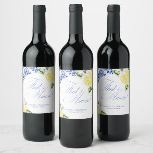 Das ist Amore Lemon Italian Blue Tile Brautparty Weinetikett