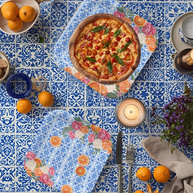 Das ist amore mediterrane blaue Fliesen-Brautparty Pappteller (Von Creator hochgeladen)