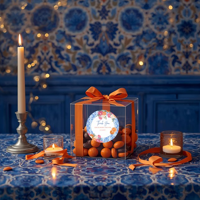 Das ist amore mediterrane blaue Fliesen-Brautparty Runder Aufkleber (Von Creator hochgeladen)