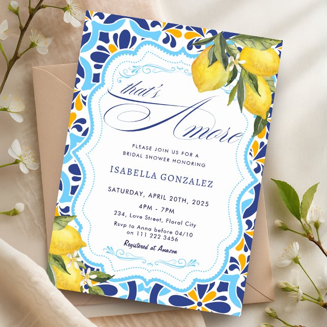 Das ist das italienische Brautparty Majolica Tiles Einladung (That's Amore Italian Majolica Tiles Bridal Shower Invitation)