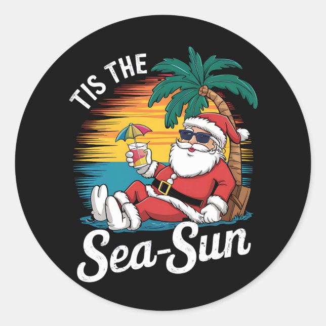 Das ist das Meer Sun Santa Beach Weihnachten im Ju Runder Aufkleber (Vorderseite)