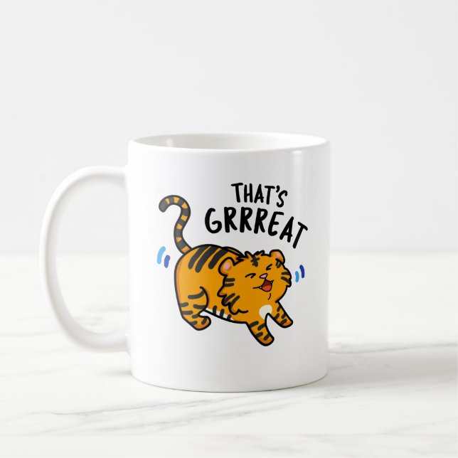 Das ist der große Funny Funny Tiger Growl Pun Kaffeetasse (Links)