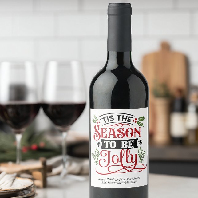 Das ist die Jahreszeit, um Jolly Weihnachtsfeierta Weinetikett (Personalized Christmas Wine Label for Customer Gifts)