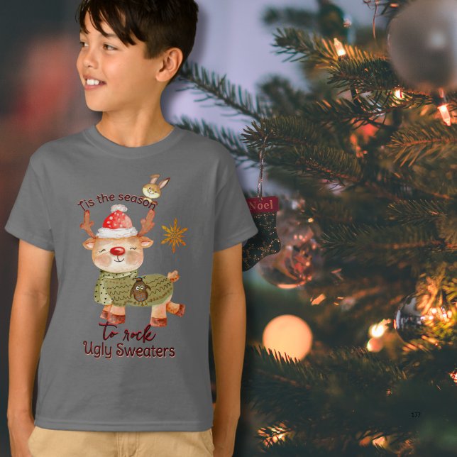 Das ist die Jahreszeit, um Ugly Sweaters Rentier z T-Shirt (Tis the Season to Rock Ugly Sweaters Reindeer )