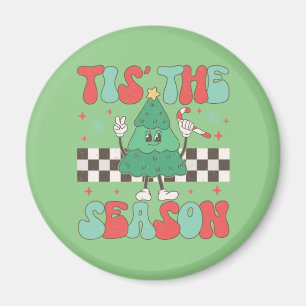 Das ist die Jahreszeit Weihnachtsbaum Groovy Retro Magnet
