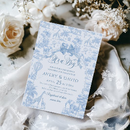 Das ist ein Baby Blue Toile Safari Animal Baby Dus Einladung