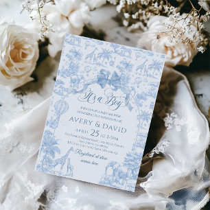 Das ist ein Baby Blue Toile Safari Animal Baby Dus Einladung