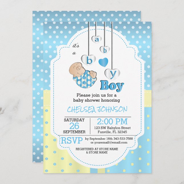 Das ist ein Baby | Niedlich Blue Baby Einladung (Vorne/Hinten)