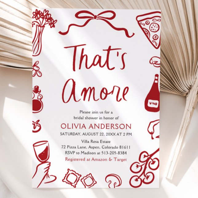 Das ist ein eher skurriles italienisches Pizza-Bra Einladung (Watercolor That's Amore Whimsical Italian Pizza Wine Bridal Shower Invitation)
