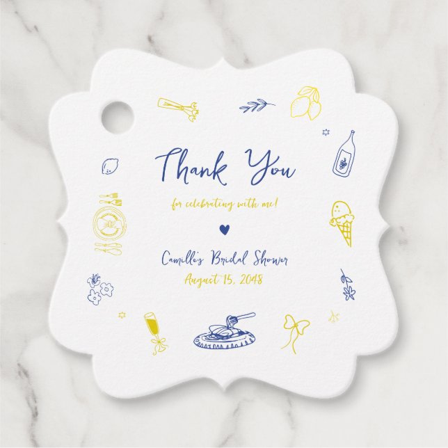 Das ist ein handgezeichnetes italienisches Brautpa Geschenkanhänger (Vorderseite)