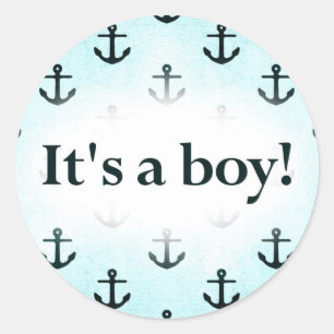 Das ist ein Junge! Anchor Pattern Baby Blue Runder Aufkleber