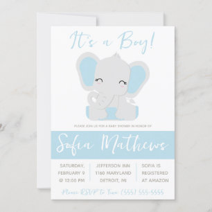 Das ist ein Junge! Blue and Gray Elephant Baby Dus Einladung