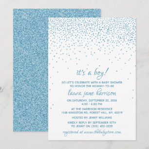 Das ist ein Junge! Blue Glitzer Confetti Babydusch Einladung