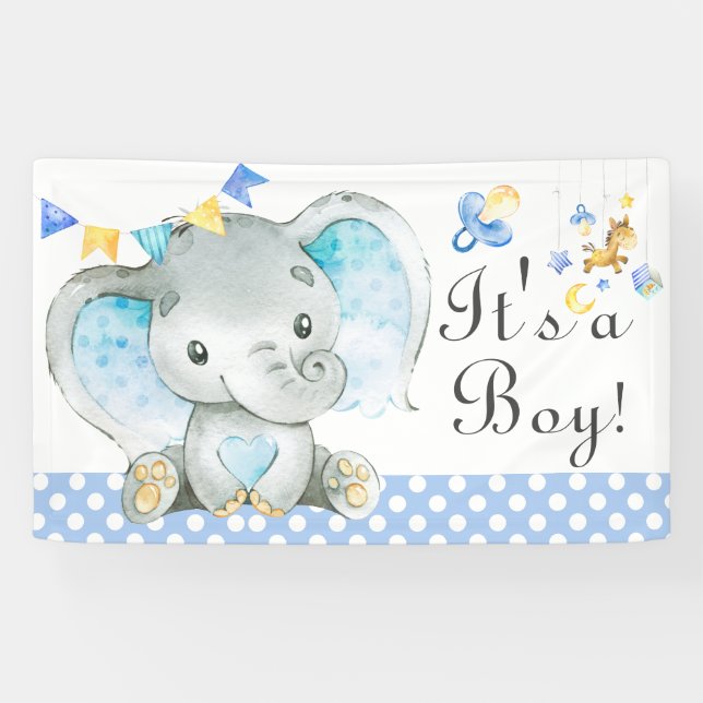 Das ist ein Junge! Elephant Baby Dusche Wasserfarb Banner (Horizontal)