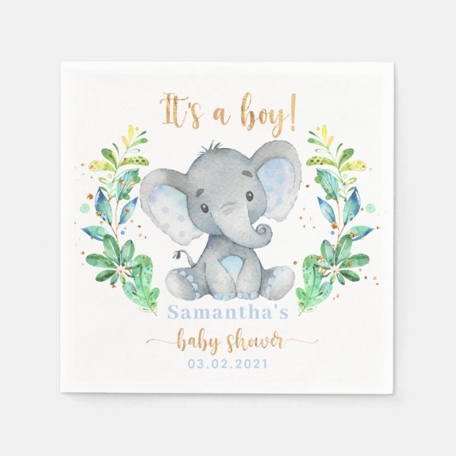 Das ist ein Junge! Elephant Baby Shower Napkins Serviette (Vorderseite)