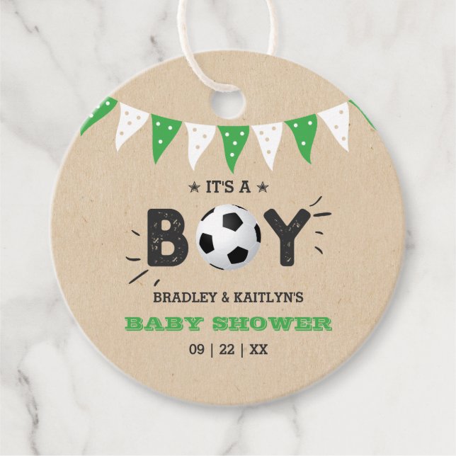 Das ist ein Junge! Fußball-Kinderdusche Geschenkanhänger (Vorderseite)