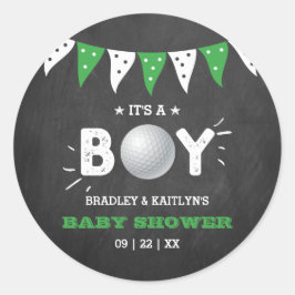 Das ist ein Junge! Golf Themed Co-Babydusche Runder Aufkleber