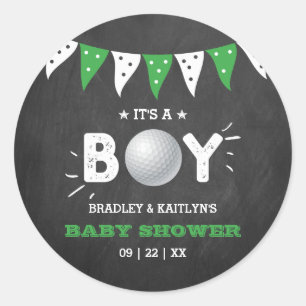 Das ist ein Junge! Golf Themed Co-Babydusche Runder Aufkleber