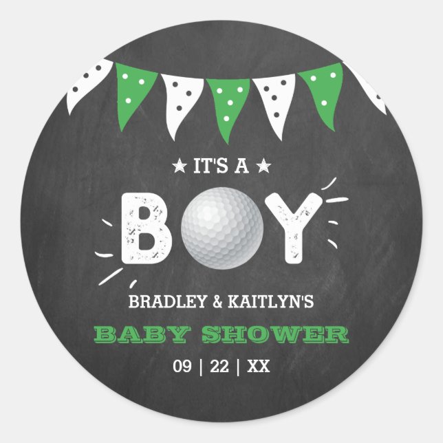 Das ist ein Junge! Golf Themed Co-Babydusche Runder Aufkleber (Vorderseite)