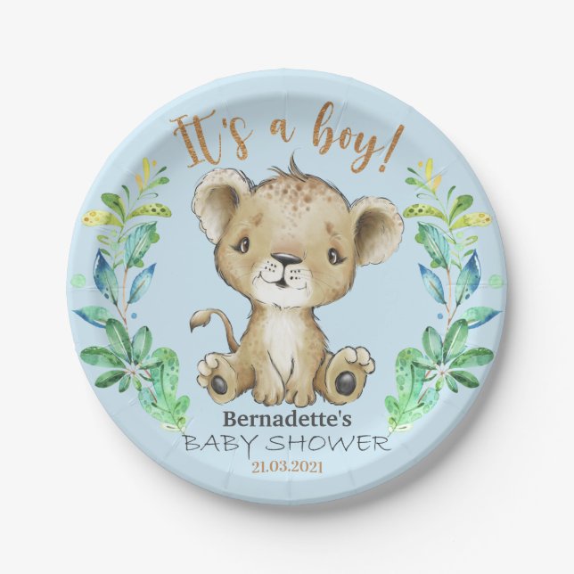 Das ist ein Junge! Leon Baby Shower Plate Pappteller (Vorderseite)