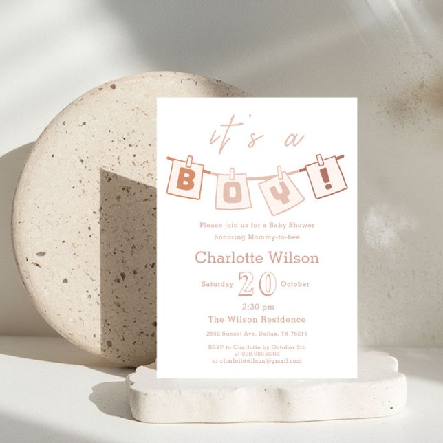 Das ist ein Junge! Niedlich Brown Gingham Baby Dus Einladung (Von Creator hochgeladen)