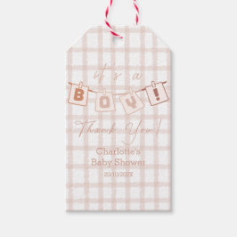 Das ist ein Junge! Niedlich Brown Gingham Notedry  Geschenkanhänger