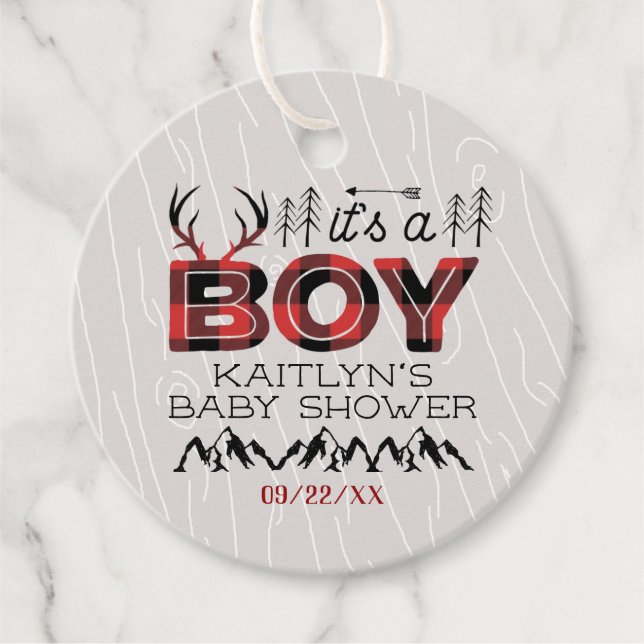 Das ist ein Junge! Rustikale Karierte Lumberjack B Geschenkanhänger (Vorderseite)