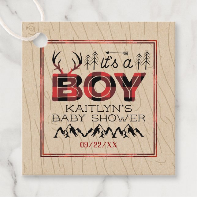Das ist ein Junge! Rustikale Karierte Lumberjack B Geschenkanhänger (Vorderseite)