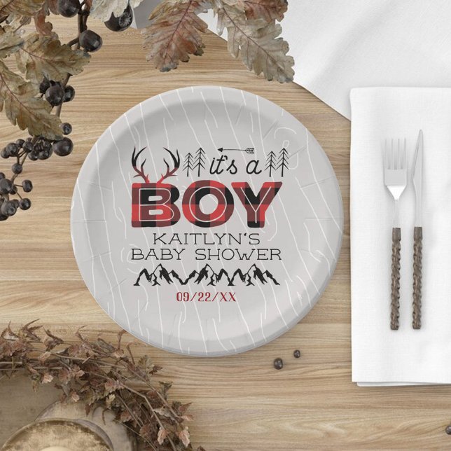 Das ist ein Junge! Rustikale Karierte Lumberjack B Pappteller (Von Creator hochgeladen)