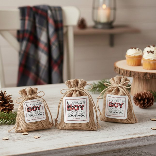 Das ist ein Junge! Rustikale Karierte Lumberjack B Quadratischer Aufkleber (Von Creator hochgeladen)