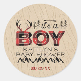 Das ist ein Junge! Rustikale Karierte Lumberjack B Runder Aufkleber