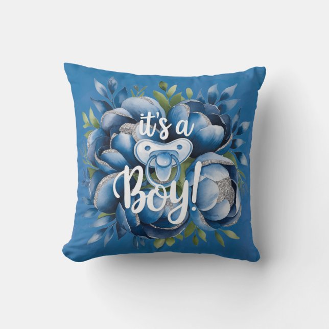 Das ist ein Junge! Schnuller & Peonies Baby Duschg Kissen (Vorderseite)