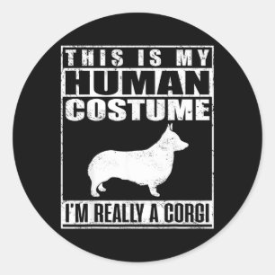 Das ist ein menschliches Kostüm, ein Corgi-Hund Ha Runder Aufkleber