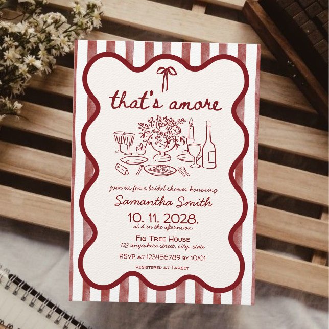 Das ist ein Pizza Dinner Brautparty Handgezeichnet Einladung (That's amore, Italian bridal shower invitation, pizza dinner, engagement party, wine tastin red hand)