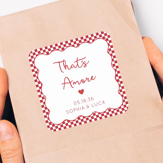 Das ist eine eher italienische Personalisierte Rot Quadratischer Aufkleber (Von Creator hochgeladen)