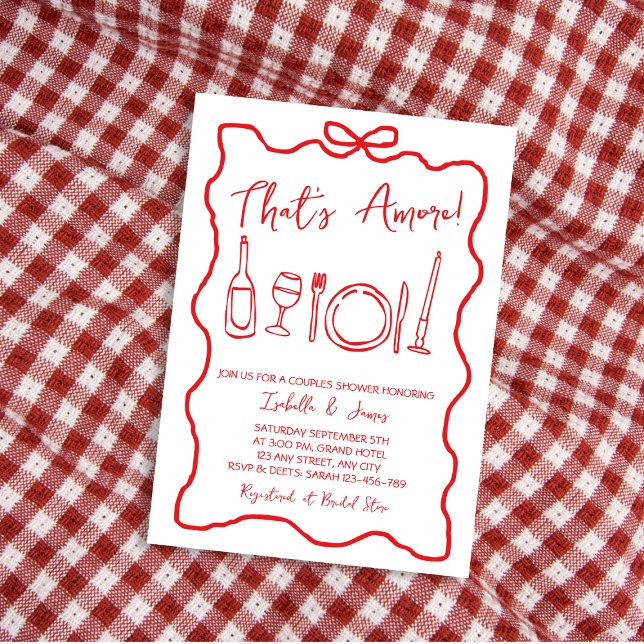 Das ist eine handgezogene Dusche für italienische  Einladung (that's amore italian hand drawn red handwritten couples shower)